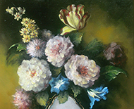 fleurs dans un vase bleu 37,5x47,5 450€